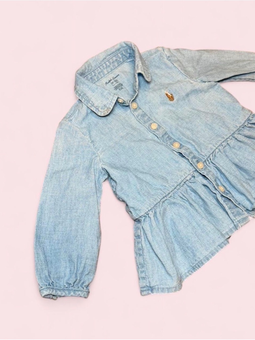 Ralph Lauren Baby Girl 6M Chambray Denim Button Up Shirt Pony Logo Preppy EUC - Picture 2 of 7